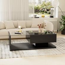 High-Tech Flair Coffee Table / Modern High-Gloss Coffee Table / Living Room Table / Glass Top, With Drawer / Suitable For Living Rooms And Office Areas - Hitam - View 2