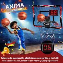 Canasta de Basquetbol para Niños Plegable - Tablero de Basketball con Contador Electrónico De Puntaje 3 Mini Balón Instalación en Puerta y Pared - Rojo - Ver 4