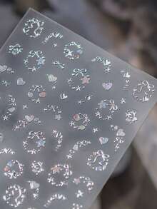 1片Y2K金属星心美甲贴纸，美甲师必备，5D立体浮雕工艺，酷炫的金属银色星星搭配闪亮爱心和蝴蝶结美甲贴花，自粘式美甲贴纸，DIY美甲，优雅女士礼物，甜美Y2K美甲装饰 - 淺粉色 - 查看 5