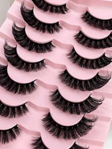 Hinarin 7 Pairs 3D Transparent Stem False Eyelashes, Faux Mink - Black - View 5