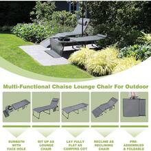 Foldable Outdoor Chaise Lounge Chair With Arm & Face Hole, Portable Tanning Chair With 5-Position Adjustable Back, Detachable Pillow And Pocket For Patio, Beach And Pool, Gray - Grey - View 5