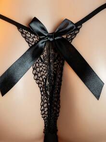 Women's Sexy Lingerie, Bowknot Thong - Black - View 5