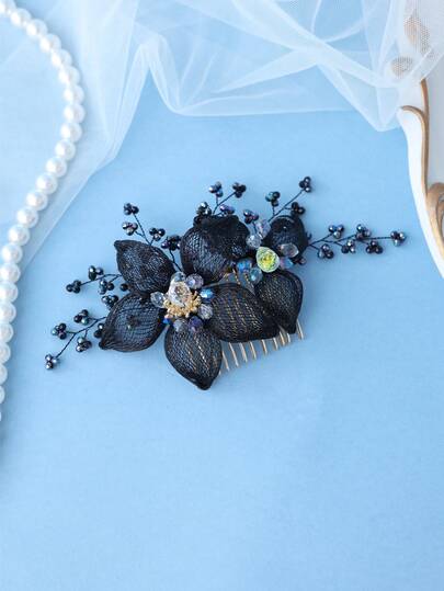 1 pieza Broche de pelo con mariposa de cristal degradado hecho a mano para mujer, accesorio romántico para vestido morado, pinza de pelo con hoja verde para estilo natural, verano, playa, boda