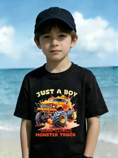 Boys' Monster Truck Graphic Casual Short Sleeve T-Shirt