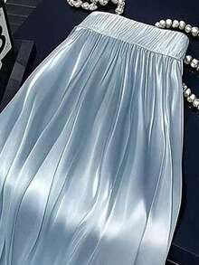 Chân váy dài chữ A bằng satin dành cho nữ, váy dự tiệc thanh lịch, trang phục thường ngày, trang phục đi nghỉ mát, trang phục đi club dành cho nữ. - Màu xanh nhạt - Xem 3