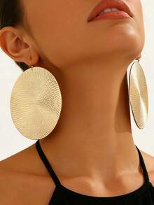 1 Pair Women's Fashion Minimalist Versatile Oversized Geometric Round Mesh Metal Texture Pendant Earrings - Yellow Gold - View 3