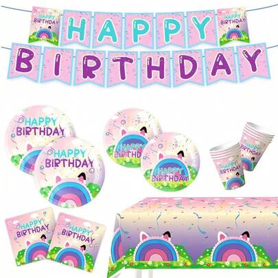 This 50-Piece Disposable Tableware Set With A Kitten Theme Includes 10 Dinner Plates, 10 Dessert Plates, 10 Paper Cups, And 20 Napkins. This Convenient Tableware Set Is Perfect For Camping, Picnics, Garden Barbecues, Weddings, And Birthday Parties.