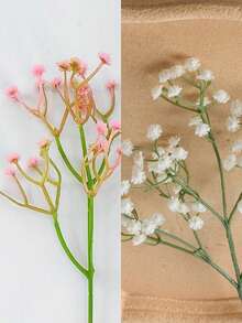 100支仿真满天星花，玫瑰和满天星假花，满天星盆栽，满天星花，满天星仿真花束，适用于婚礼新娘捧花、家居装饰、婚礼派对花艺DIY用品、情人节、聚会、礼物、生日、毕业典礼 - 塑料花！ - 白色+粉紅色 - 查看 9