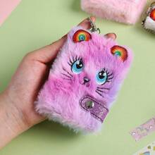 Set de 4 cuadernos de peluche con diseño de gato, libreta de notas con botón, mini diario, estilo aleatorio para niños - Multicolor - Ver 6