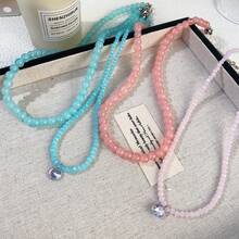 1 pieza Collar de cuentas de semilla azul aqua suave y piedra de circonita, diseño único, collar gargantilla refrescante adecuado para uso diario o de vacaciones de las mujeres - Celeste - Ver 6