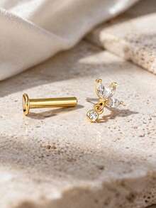 Pendiente de nariz de plata de ley 925, pendiente de nariz de diamante, colgante de corona, pendiente de nariz con borla de circonita cúbica al por mayor - Perno nasal simple - Ver 5