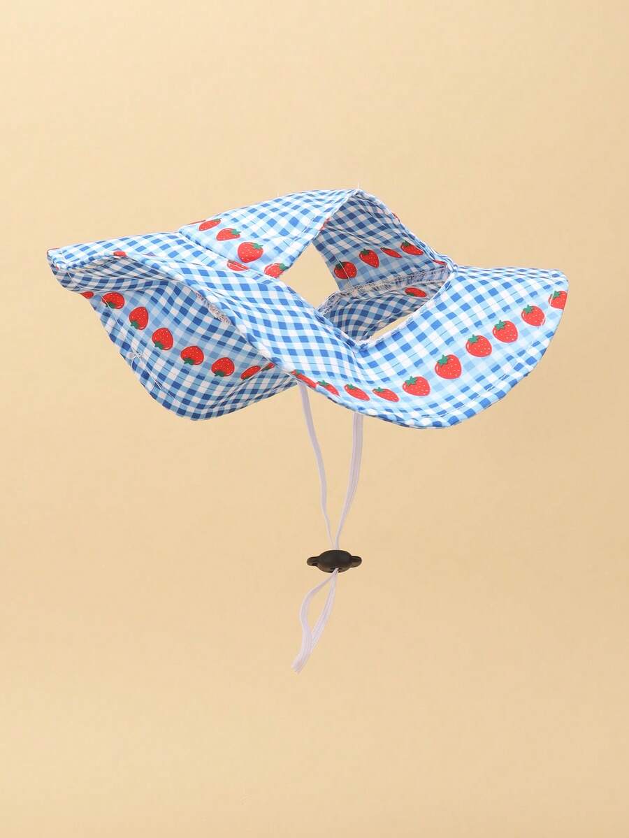 Blue Strawberry Polyester Sun Hat With Ear-Exposed Design, Sun Protection Function. Pet Dog Hat, Essential Item For Pet Owners. Suitable For Small Pets To Wear Outdoors All Year Round. - Multicolor - View 1