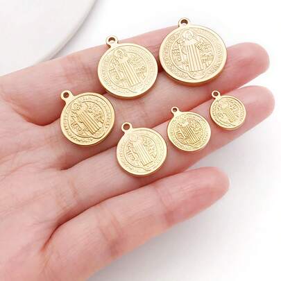 3 Piezas Medallas de San Benito de Acero Inoxidable, Colgantes de Cruz de San Benito, Encantos Cristianos para Hacer Collares, Llaveros, Colgantes de Puerta y Joyería
