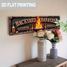 1pc 2D Flat Printed Iron Wall Sign For Backyard Bar And BBQ - Vintage "Welcome To Good Times" Design, No Electricity Needed, Suitable For Patio, Porch, Kitchen, Man Cave, Porch Decor, Kitchen Decor, Flame Pattern, Sturdy Home Decor, Outdoor Patio Decor, BBQ Decor, Patio Sign, Bar Decor, Broom Parking Sign, Halloween Decor, Pizza Shop, Retro, Home/Apartment Decor, Wall Decor - Multicolor - View 3