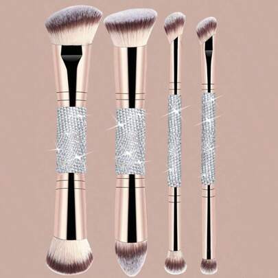 4支装专业双头化妆刷套装 - 包括斜角锥形粉底刷、轮廓刷、腮红刷、散粉刷、眼影刷、遮瑕刷、高光刷和晕染刷。刷毛柔软，便于携带，是送给女性和女孩的绝佳礼物。