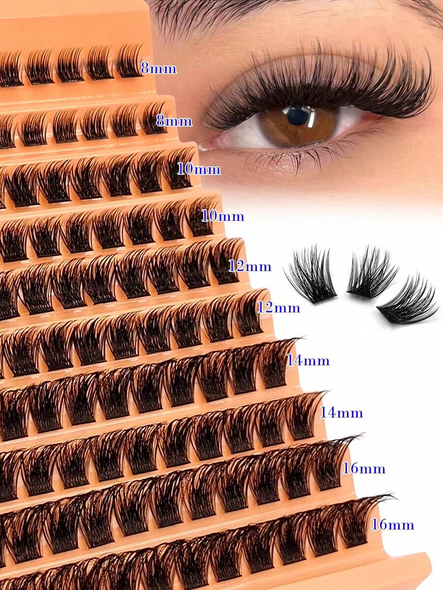 Bộ 120 sợi mi giả Asiteo D-Curl tự nhiên, mềm mại, tự nối, dài 8-16mm, dày 0.07mm, 10 hàng, chống thấm nước, hình dáng 3D giống lông chồn, bền lâu, phù hợp cho cả trang điểm nhẹ và đậm, tiện lợi mang theo hàng ngày. - D - Xem 1