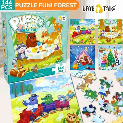 beartale 144pcs Forest Animal Puzzle Toys, Including Bears, Foxes, Rabbits, Raccoons And Other Forest Creatures, Montessori Early Education Cognitive Toys, Forest Life Learning Game, Suitable For 3-6 Year Old Children Birthday/Mother's Day/Children's Day Gifts
