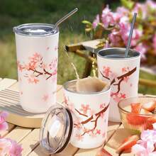 1/2 chiếc cốc giữ nhiệt in hình hoa anh đào mùa xuân, cốc có ống hút tái sử dụng dành cho học sinh, cốc cà phê sáng tạo tiện lợi mang đi. - Nhiều màu - Xem 5
