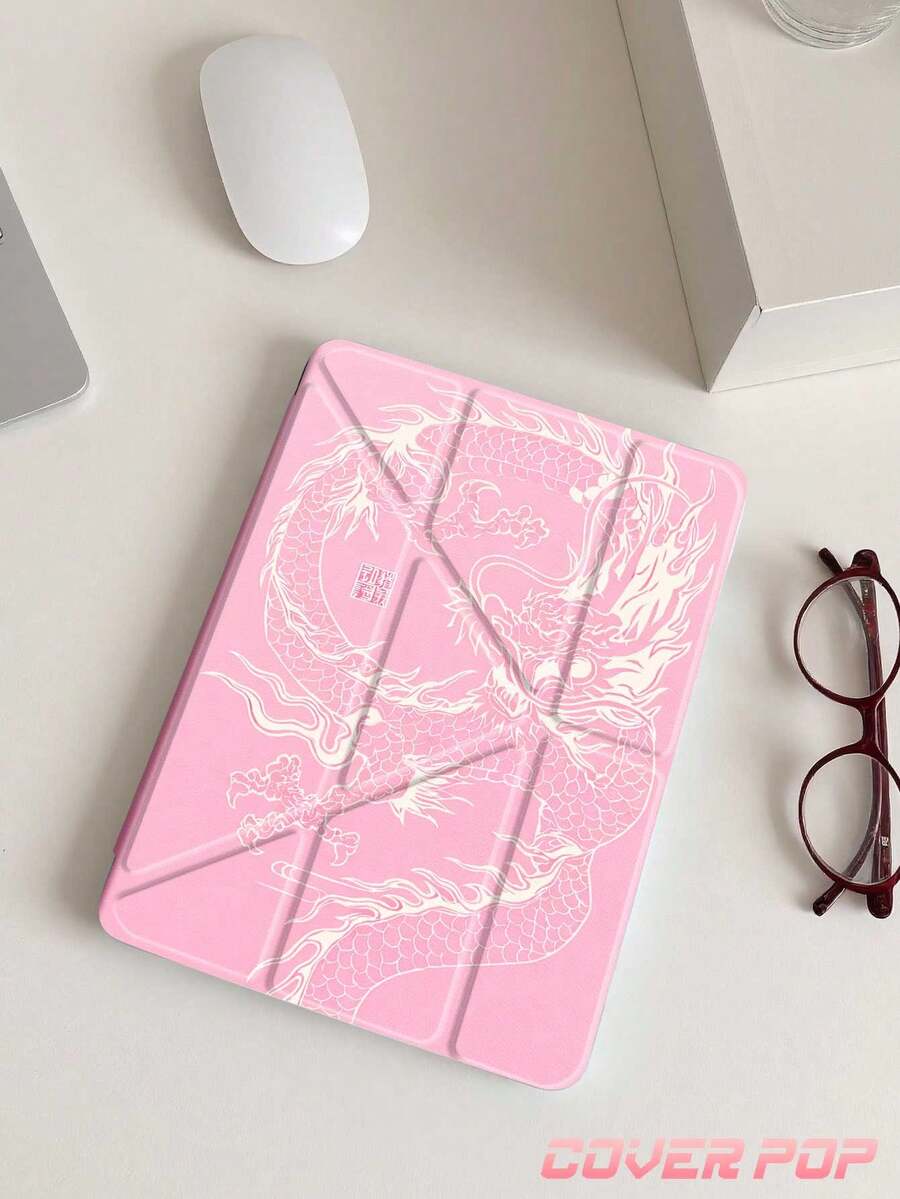 Funda protectora para tableta de 11 pulgadas con patrón de tótem de dragón rosa, adecuada para iPad Air M3 2025/M2 2024, Air 5ta generación 2022, Air8 2026 (11/13 pulgadas), (A16) 11 pulgadas 11a generación 2025, Galaxy Tab, Kindle Paperwhite 12a generación 2024. Parte trasera transparente con diseño de moda, función de suspensión/activación automática, protección de airbag, adecuada para regalos y uso en la oficina