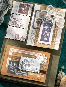1set/6pcs Retro Bill Style Decorative Stickers, Vintage Plant Stamp Bill Sticker Set, Suitable For Student Craft Enthusiasts, Planner Making, Daily Decoration, Applicable To Back To School Season, Mother's Day Greeting Card Decoration, Holiday Party Craft Making Scrapbook Supplies Scrapbooking - A - View 2