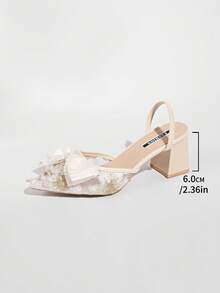Dép bít mũi cao gót lưới màu trắng kiểu Trung Quốc mới, dép xỏ ngón mũi nhọn thêu ren dành cho nữ, gót mỏng/dày, thích hợp cho trang phục cưới, trang phục mùa hè. - Màu be - Xem 7