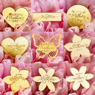 9 Pcs Mother's Day Acrylic Marking Love Flower Butterfly Happy Mother's Day Paper Cup Cake Decoration,Mother's Day Gift ,Happy Mother's Day Cake Toppers,Mother's Day Cake Decorations,Party Decorations