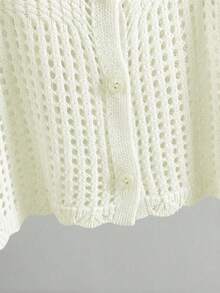 Áo khoác cardigan dệt kim thoáng khí khoét lỗ dành cho nữ, tay dài, nhẹ, chống nắng, thiết kế tối giản màu trắng. - trắng - Xem 6
