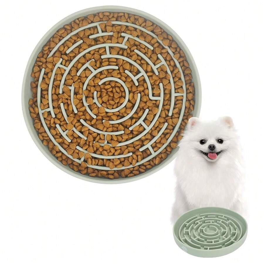 Silicone Maze Slow Feeder Bowl For Dogs And Cats, Non-Slip Puzzle Pet Dish With Food Dispersion, Easy Clean Interactive Bowl(Light Gre1en) - 淺綠色 - 查看 1