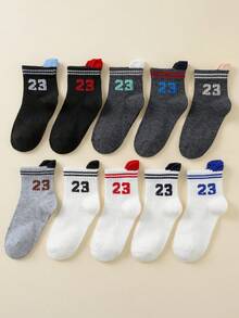 10 Pairs Kids Socks With Number 23 And Double Bars Design, Breathable Infant Socks For Boys And Girls, Suitable For All Seasons Daily Wear - Multicolor - View 6