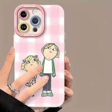 Charlie Lola, fondo rosa, dibujo animado sencillo.funda de teléfono Fundas compatibles con ,Apple,VIVO,OPPO,,, y Honor.Fabricadas en silicona TPU,ofrecen protección contra golpes y caídas. - Blanco - Ver 2