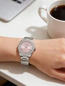 Đồng hồ nữ GUESS Quartz Analog, vỏ thép không gỉ, mặt số màu sâm panh, dây đeo thép không gỉ hai tông màu, chống nước 30M - GW0841L4 - Hồng - Xem 3