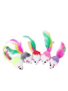 5pcs/10pcs/15pcs/20pcs Plush Mouse & Cat Toys, Helpful For Dental Health - Interactive Indoor Play And Teeth Cleaning, Random Color - Multicolor - View 5