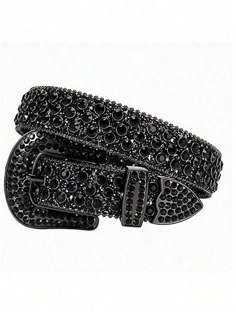 1pc Solid Color Rhinestone Waist Belt, Inlaid With Shiny Crystal For Punk And Hip-Hop Style, Suitable For S Or Dress Halloween Summer, School Fall, Autumn, Halloween Autumn-Winter Accessories,Suitable For Teens, Youth,Men,Casual, Outdoor, Athletic, Vacation, Graduation Gifts, Birthday, Daily Wear - 黑白 - 查看 1
