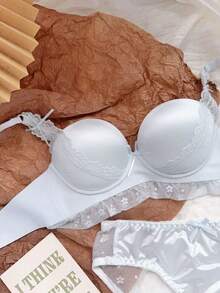 Sweet And Cute Pure Lust Underwear Japanese Girl Ultra-Thin Rabbit Ears Big Breasts Small Breasts Sexy Bra Set - Baby Blue - View 6