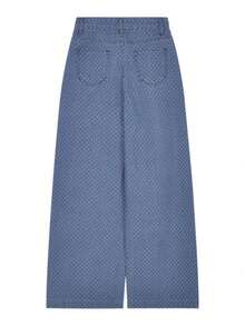 Quần jeans ống rộng chấm bi có túi cài nút dành cho nữ, kiểu dáng thường ngày đa năng, thích hợp mặc mùa xuân. - Màu xanh lam - Xem 5