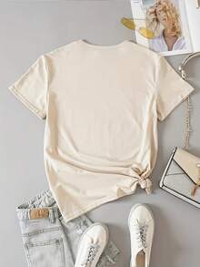 Women's Round-Neck T-Shirt, Designed For Comfort And Softness, Perfect For Soccer Moms - 杏色 - 查看 3
