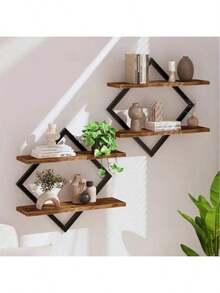 1pc/2pcs Wooden Wall-Mounted Shelving Unit, Suitable For Living Room Backdrop, Can Be Used As Vase Display Decor Rack And Home Storage Organizer - Multicolor - View 7