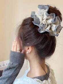 Dây buộc tóc lớn kiểu ballerina hai lớp bằng ren kẻ caro dành cho nữ, kiểu dáng thanh lịch Hàn Quốc, thích hợp cho mùa hè, kỳ nghỉ, du lịch, lễ hội, tiệc tùng. - Nhiều màu - Xem 9