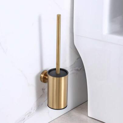 Matte Black Wall-Mounted Toilet Brush Set - Aluminum Alloy & PP Material Holder, No Drilling Bathroom Cleaning Tool
