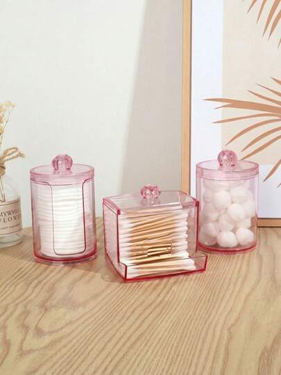 1/3 包棉签收纳罐，药罐套装，带盖浴室收纳罐，适用于棉签、棉球、棉垫、牙线棒等，10盎司-7盎司塑料罐，适用于卫生间、卧室、梳妆台收纳