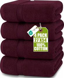 Utopia Towels 4 Pack Premium Bath Towels Set, 27 By 54 Inches, 100% Ring Spun Cotton 600GSM, Lightweight And Highly Absorbent Quick Drying Towels, Perfect For Daily Use - 酒紅色 - 查看 4