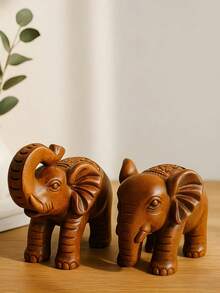 1 pieza/2 piezas Figura de elefante de madera hecha a mano, escultura decorativa de animal con textura de resina, figura de elefante de estilo vintage, adecuada para colocar en la sala de estar, dormitorio o mesa de centro. - Elefante de madera - Ver 2