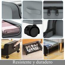 AMIARYA 2 Pcs Caja con Ruedas para Guardar Debajo de La Cama, Gran Capacidad y Visibilidad Clara, Para Guardar Ropa, Zapatos y Ropa de Cama Debajo de La Cama(Gris) - Ver 5