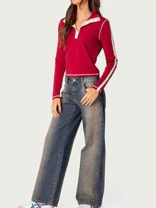 Edikted  Women's Wide Leg Jeans Baggy Jeans Low Waist Stretch Boyfriend Denim Pants Vintage Trousers With Pocket - Blue Brown Washed - 查看 3