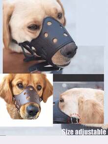PU皮革狗嘴套，适用于中小型犬、大型犬，防止吠叫和咬人，宠物用品 - 彩色 - 查看 4