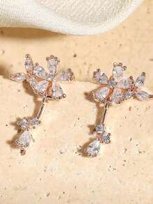 Bộ 2 bông tai hình hoa 3D tối giản lãng mạn, đính đá Zirconia, có các màu vàng, bạc, vàng hồng và đồng, thích hợp cho phụ nữ đeo khi đi chơi, hẹn hò, kỷ niệm và các sự kiện thời trang. - bông tai - Xem 7