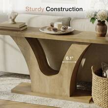LITTLE TREE 63 Inch Entryway Console Table – 2-Tier Farmhouse Narrow Sofa Table Behind Couch With Curved U-Shaped Base, For Hallway, Entrance, Living Room - 棕色 - 查看 9