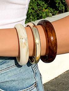 3pcs Retro Elegant Minimalist Acrylic Bangle Bracelets, Suitable For Women's Daily, Vacation And Party Wear, Gift - Multicolor - View 8