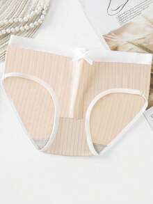 5 piezas de bragas sin costuras con decoración de lazos lindos de colores aleatorios, ropa interior cómoda de unicolor para niñas para uso diario - Albaricoque - Ver 4