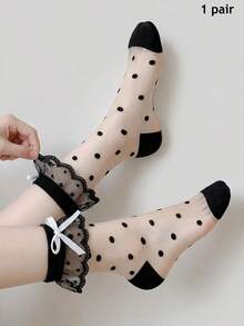 6 Styles Available Lace Mesh Ankle Socks High Elastic No Dig-In Bow Socks Sweet Ballet Style Daily Wear - Multicolor - View 12